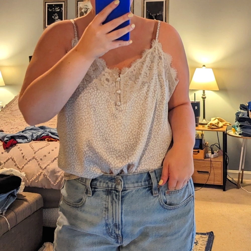 Abercrombie and Fitch satin lace trim spotted tank top, large